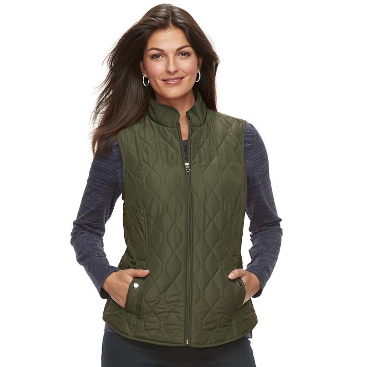 Women's Croft & Barrow® Classic Quilted Vest, Size: Xl, Dark Green