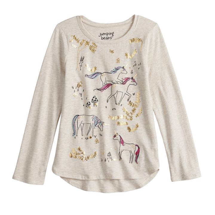 Girls 4-12 Jumping Beans&reg; Embellished Graphic High-low Hem Tee, Size: 10, Lt Beige