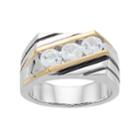 Men's Two Tone Sterling Silver Lab-created White Sapphire 3-stone Ring, Size: 11