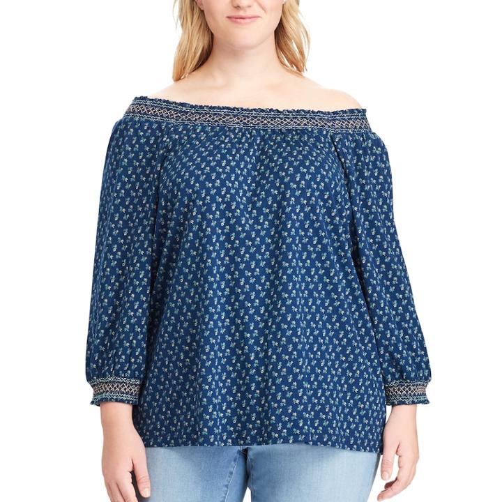 Plus Size Chaps Floral Off-the-shoulder Top, Women's, Size: 3xl, Blue