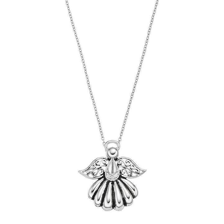 Sentimental Expressions Sterling Silver Cubic Zirconia Angel Of Rememberance Necklace, Women's, Size: 18, White