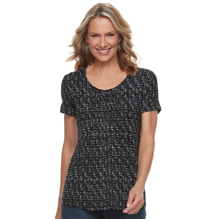 Women's Croft & Barrow&reg; Print Smocked Top, Size: Medium, Black