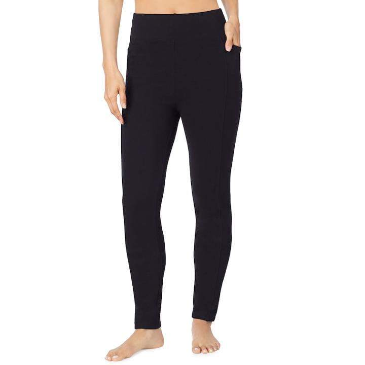 Women's Cuddl Duds Stretch Twill Leggings, Size: Large, Black