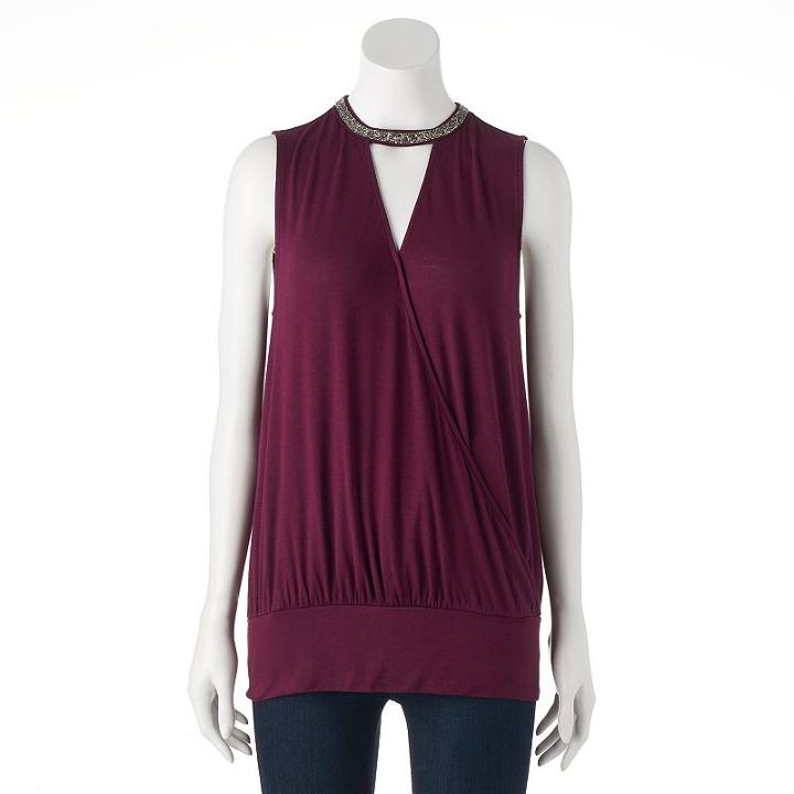Women's Jennifer Lopez Beaded Keyhole Tank, Size: Large, Drk Purple