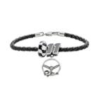 Insignia Collection Nascar Denny Hamlin Leather Bracelet And Sterling Silver 11 Charm And Bead Set, Women's, Size: 7.5, Black