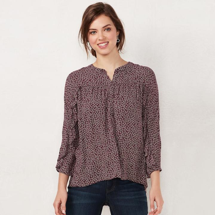 Women's Lc Lauren Conrad Printed Ruffle Sleeve Blouse, Size: Large, Purple