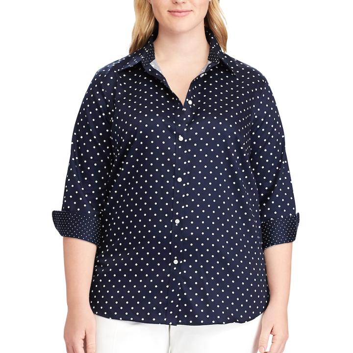Plus Size Chaps Striped No-iron Broadcloth Shirt, Women's, Size: 2xl, Blue (navy)