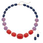 Red, White & Blue Beaded Necklace & Drop Earrings Set, Women's, Multicolor