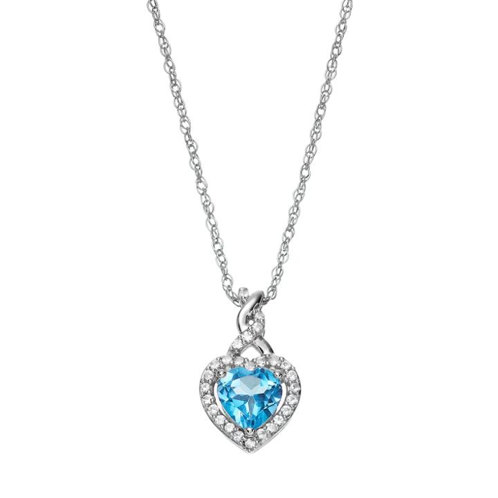 Sterling Silver Swiss Blue Topaz & Lab-created White Sapphire Heart Pendant, Size: 18