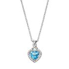 Sterling Silver Swiss Blue Topaz & Lab-created White Sapphire Heart Pendant, Size: 18