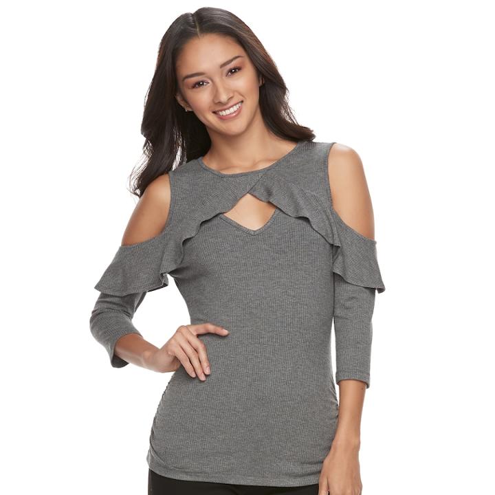 Juniors' Candie's&reg; Cold-shoulder Ruffle Top, Teens, Size: Xl, Dark Grey