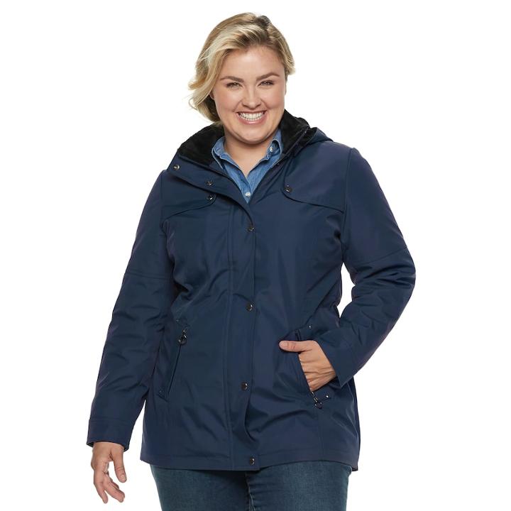 Plus Size Weathercast Hooded Bonded Anorak Jacket, Women's, Size: 1xl, Grey