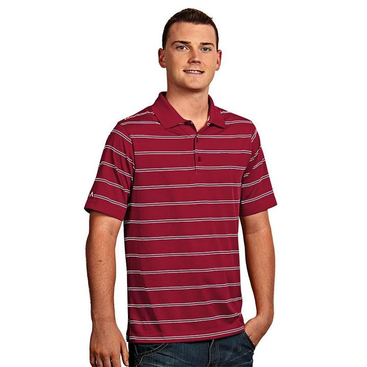 Men's Antigua Striped Performance Golf Polo, Size: Medium, Dark Red