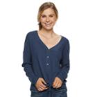 Juniors' Mudd&reg; Waffle-knit Button Front Long Sleeve Top, Teens, Size: Small, Drk Purple