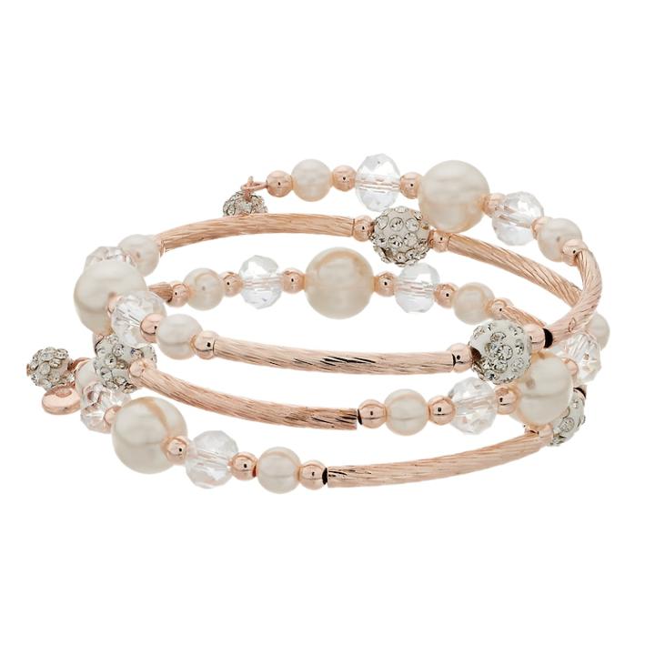 Gold-tone Bead Coil Bracelet, Women's, Pink