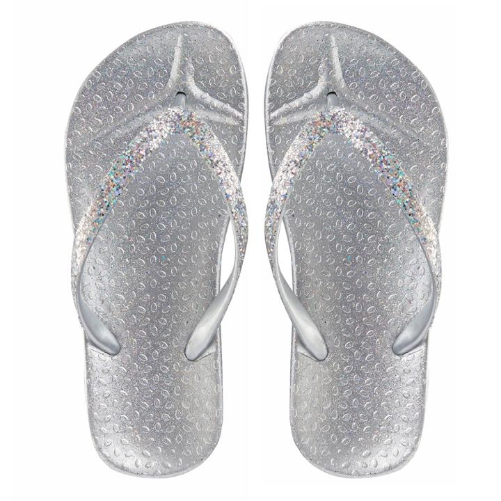 Girls 4-16 Elli By Capelli Glitter Jelly Flip Flops, Size: 3/4, Grey