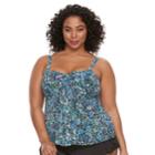 Plus Size A Shore Fit Tummy Slimmer Mesh Bandeaukini Top, Women's, Size: 24 W, Blue