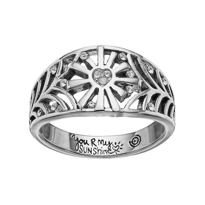 Love This Life Silver Plated You Are My Sunshine Crystal Heart Ring, Women's, Size: 8, Grey