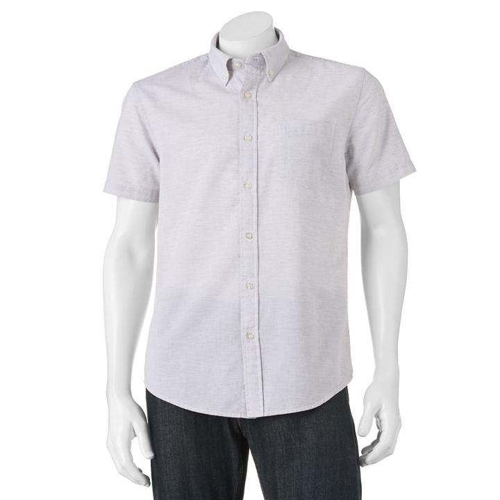 Men's Sonoma Goods For Life&trade; Modern-fit Solid End-on-end Button-down Shirt, Size: Medium, Med Grey