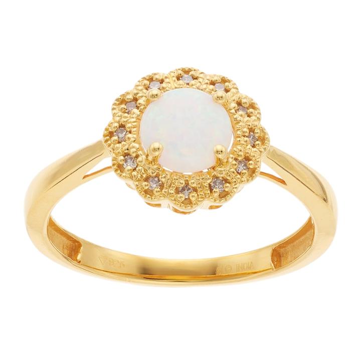 18k Rose Gold Over Silver Lab-created Opal Flower Ring, Women's, Size: 7, White