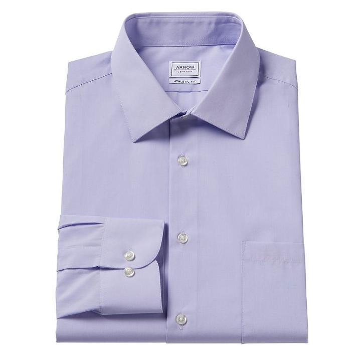 Men's Arrow Athletic-fit Solid Wrinkle-free Spread-collar Dress Shirt, Size: L-32/33, White Oth