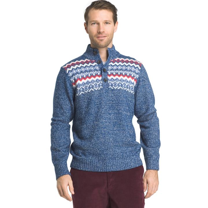 Big & Tall Men's Fairisle Button Sweater, Size: 2xb, Brt Blue