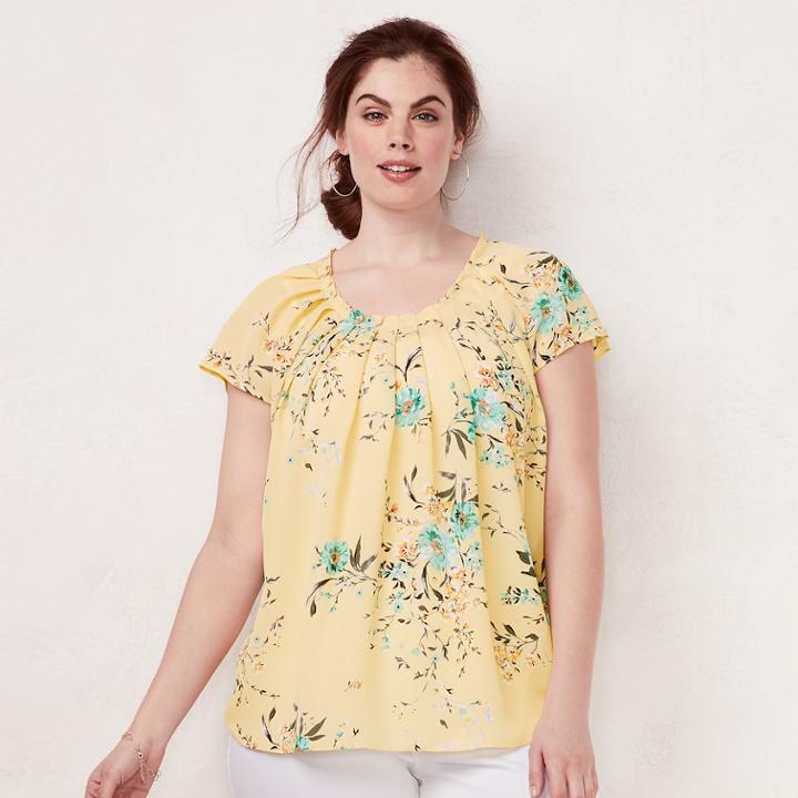 Plus Size Lc Lauren Conrad Love, Lauren Pleated Top, Women's, Size: 1xl, Yellow