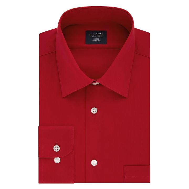 Men's Arrow Fitted Stretch Dress Shirt, Size: L-34/35, Red
