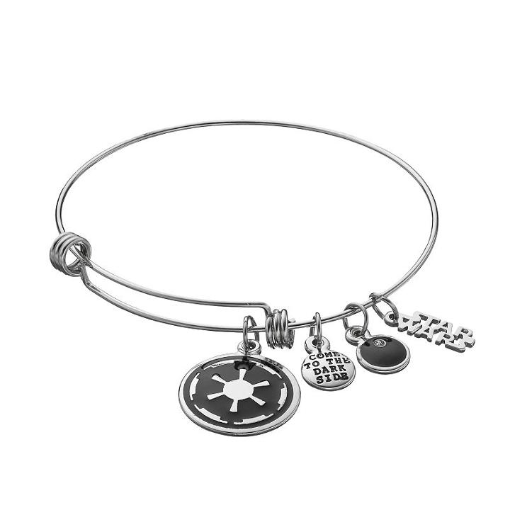 Star Wars Stainless Steel Imperial Symbol Charm Bangle Bracelet, Women's, Grey