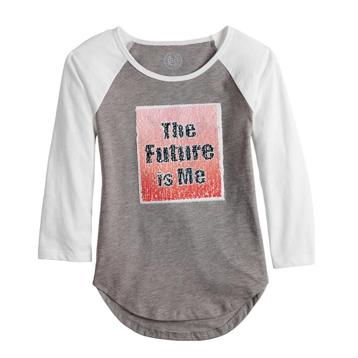 Girls 7-16 & Plus Size So&reg; Flip Sequin Varsity Tee, Size: 16, Med Grey