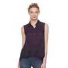 Women's Rock & Republic&reg; Print Henley Tank, Size: Xs, Purple