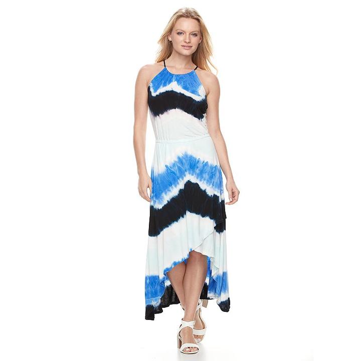 Women's Wdny Black Tie-dye Halter Maxi Dress, Size: Medium, Brt Blue