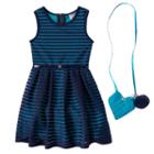 Girls 4-6x Knitworks Belted Burnout Stripe Dress With Crossbody Accessory Purse, Girl's, Size: 6x, Blue (navy)
