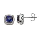 Lab-created Blue & Lab-created White Sapphire Sterling Silver Square Halo Stud Earrings, Women's