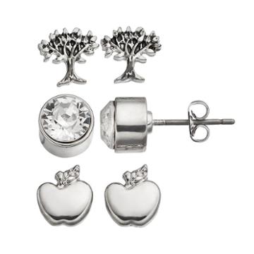 Charming Inspirations Apple & Tree Stud Earring Set, Women's, White