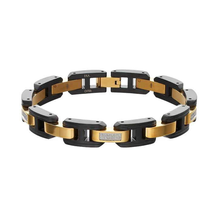 Men's Two Tone Stainless Steel 1/4 Carat T.w. Diamond Bracelet, Size: 8.5, Black