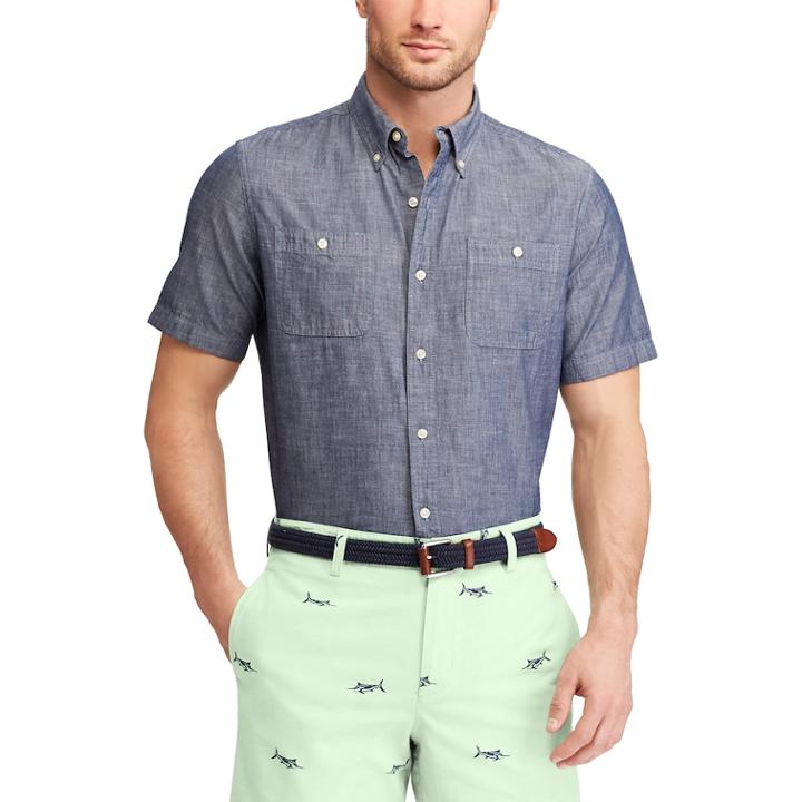Men's Chaps Classic-fit Chambray Button-down Shirt, Size: Large, Blue