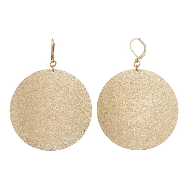 Glittery Nickel Free Disc Drop Earrings, Women's, Gold