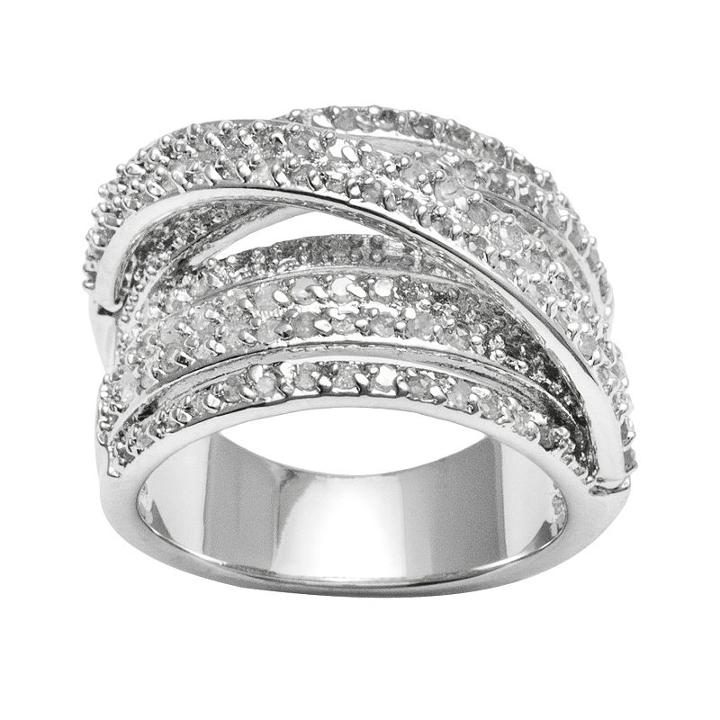 Sterling Silver 1-ct. T.w. Diamond Crisscross Ring, Women's, Size: 6, White