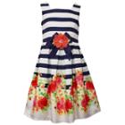 Girls 7-16 Bonnie Jean Striped Floral Shantung Dress, Girl's, Size: 14, Blue (navy)