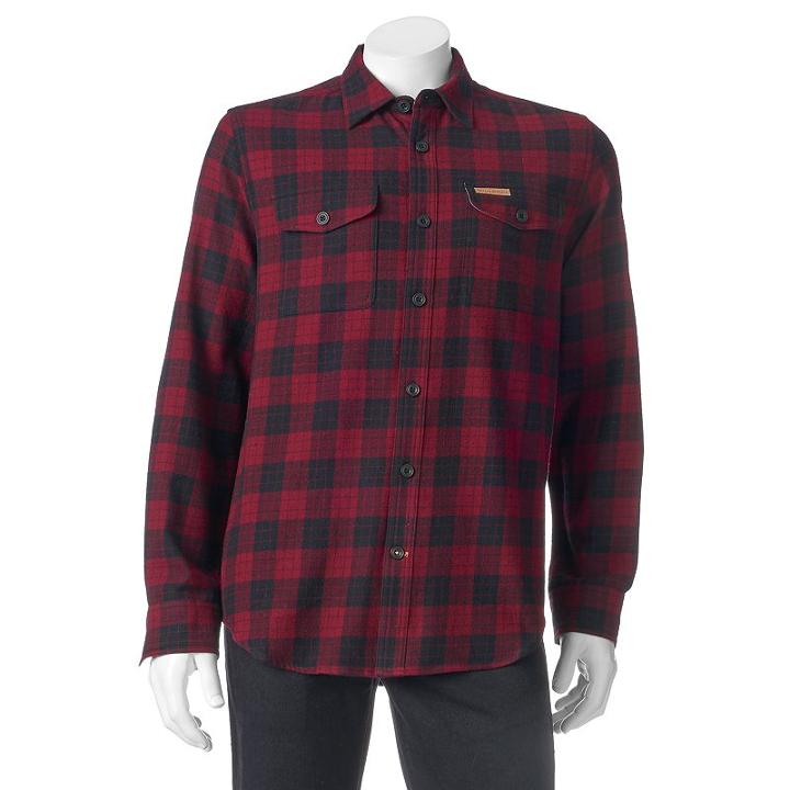 Men's Field & Stream Flannel Button-down Shirt, Size: Medium, Dark Red