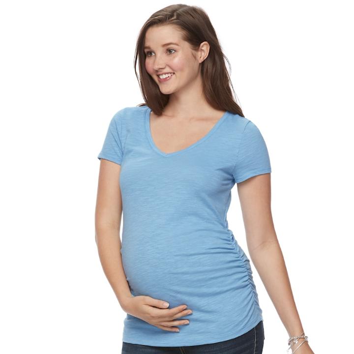 Maternity A:glow Essential Ruched V-neck Tee, Women's, Size: L-mat, Med Blue