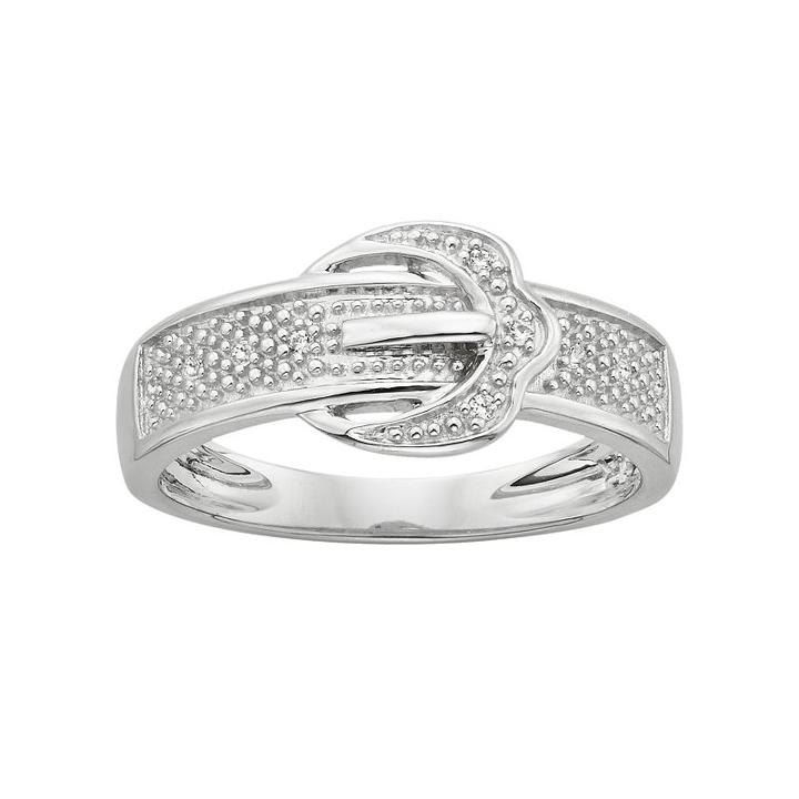 Platina 4 Diamond Accent Buckle Ring, Women's, Size: 8, White