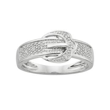 Platina 4 Diamond Accent Buckle Ring, Women's, Size: 8, White