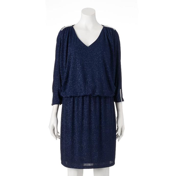 Women's Msk Glitter Blouson Dress, Size: 8, Blue (navy)