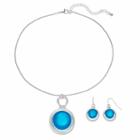 Aqua Circle Pendant Necklace & Drop Earring Set, Women's, Blue