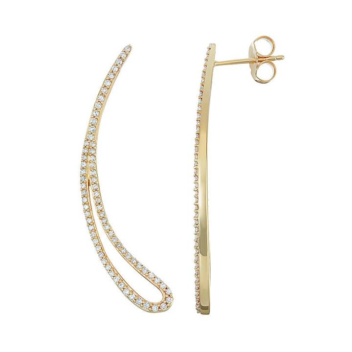 14k Gold 1/2 Carat T.w. Diamond Curved Teardrop Earrings, Women's, White