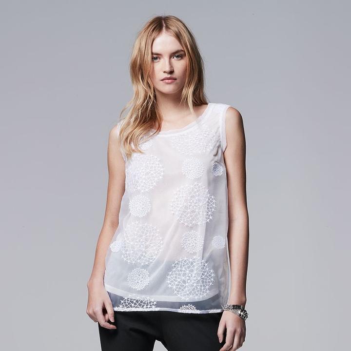 Women's Simply Vera Vera Wang Embroidered Popover Top, Size: Xl, White