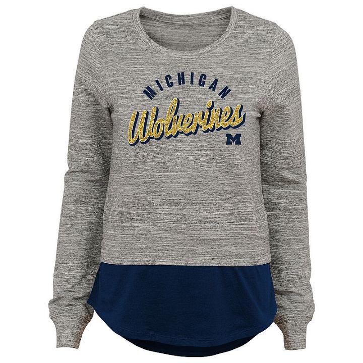 Women's Michigan Wolverines Mock-layer Tee, Size: Medium, Grey