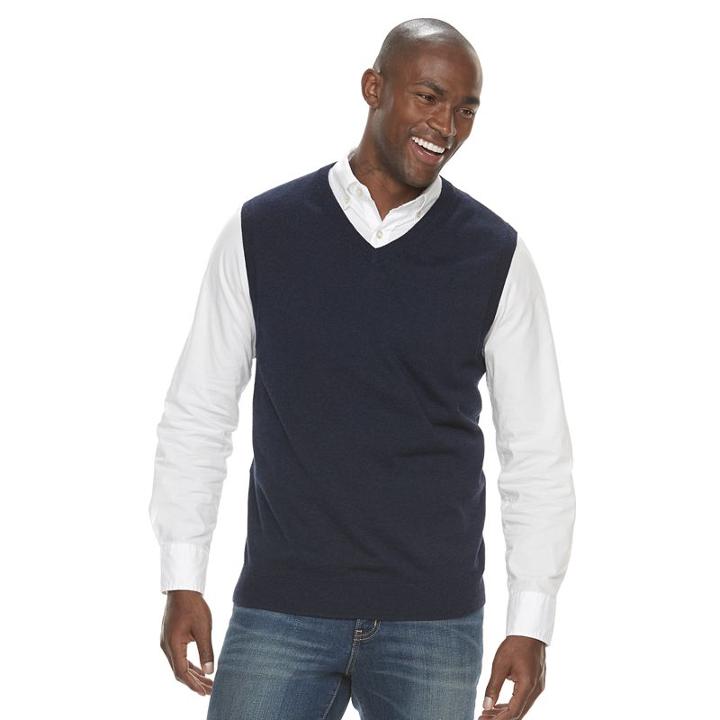 Men's Croft & Barrow&reg; True Comfort Classic-fit Sweater Vest, Size: Xxl, Dark Blue